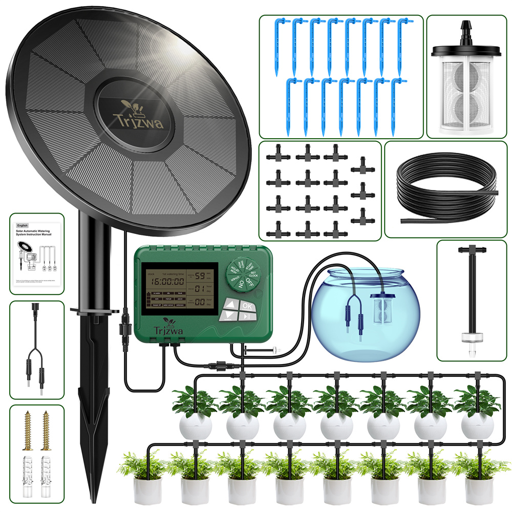 Urban Farming System - Solarbetriebenes Tropfbewässerungssystem mit Smart-Timer und Wassermangel-Warnfunktion,