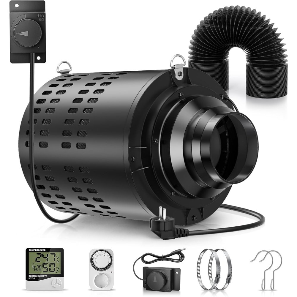 Carbon Filter Inline - 110 mm/4,3 Zoll Abluftventilator Inline-Lüfterkanal-Abluftventilator-Set Luftlüftungsset
