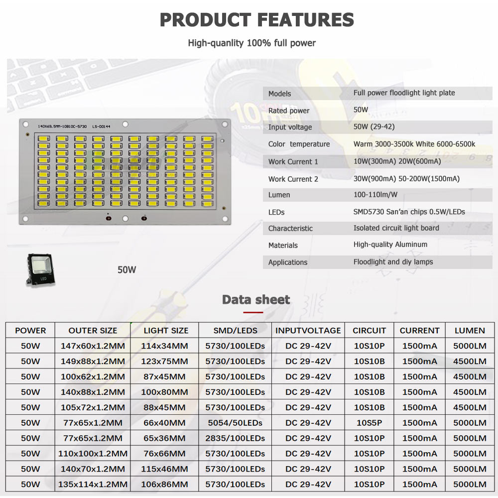 50W LED PCB + Fahrer Flutlicht – Flood Tray Table Bewertung und Preis